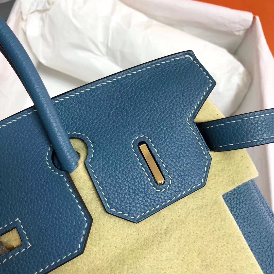 Hermes Birkin 35CM Togo Leather Handbag Blue Jean